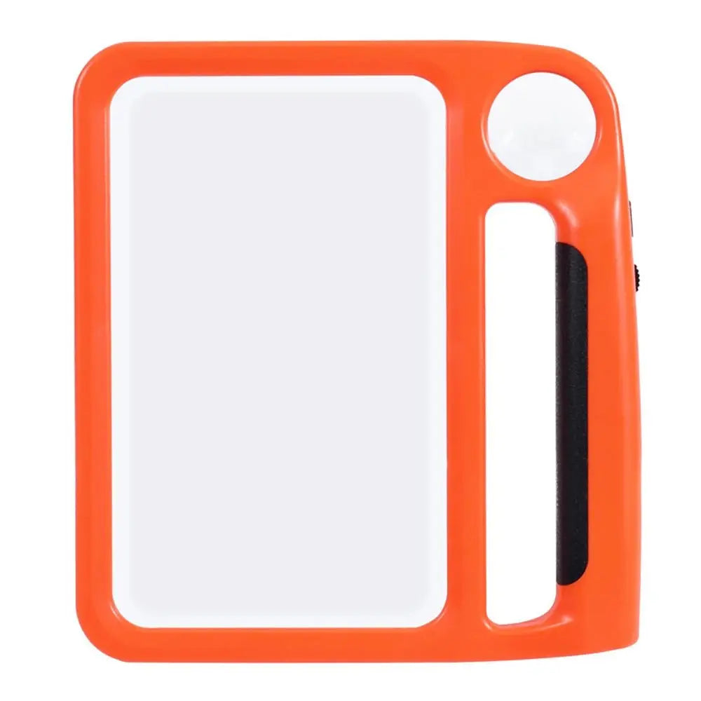 Handheld LED reading magnifier with illuminated rectangular lens and round lens