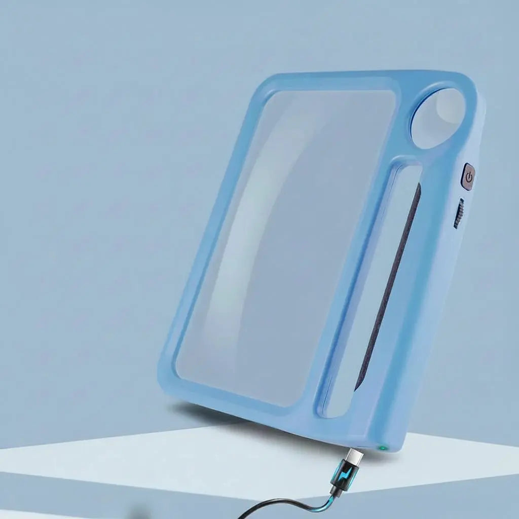 Handheld LED reading magnifier with illuminated rectangular lens and round lens