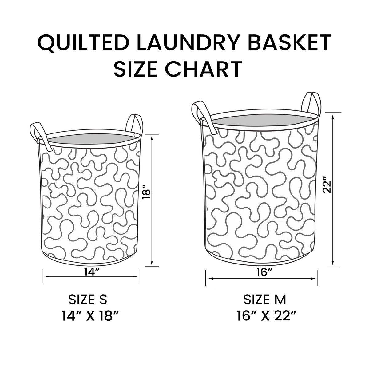 Blue quilted laundry basket with wave pattern and carry handles