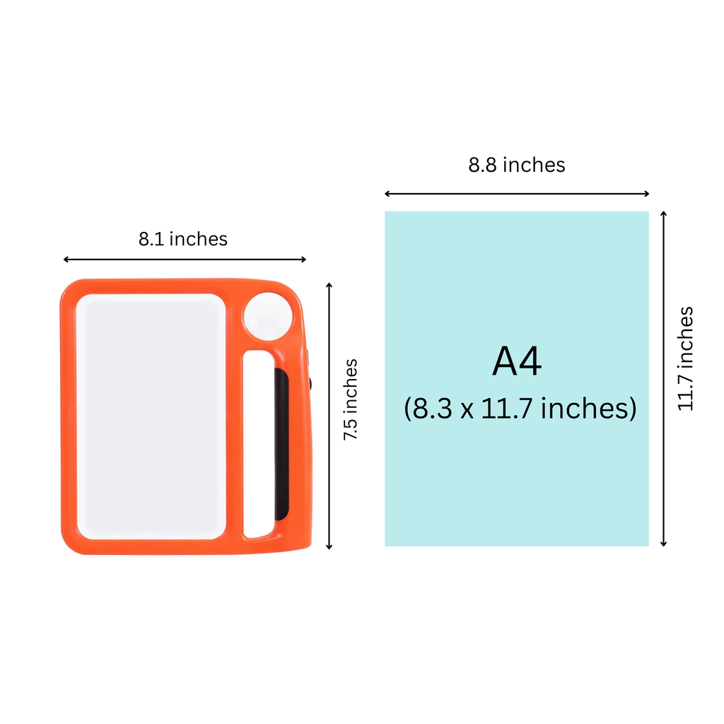Handheld LED reading magnifier with illuminated rectangular lens and round lens