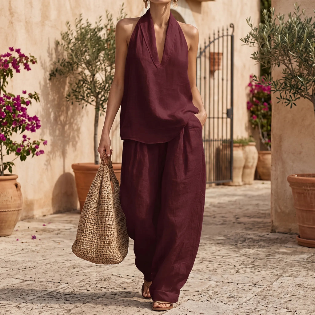 Novarix  - Sleeveless Halter 2-Piece Set Casual Holiday Wear