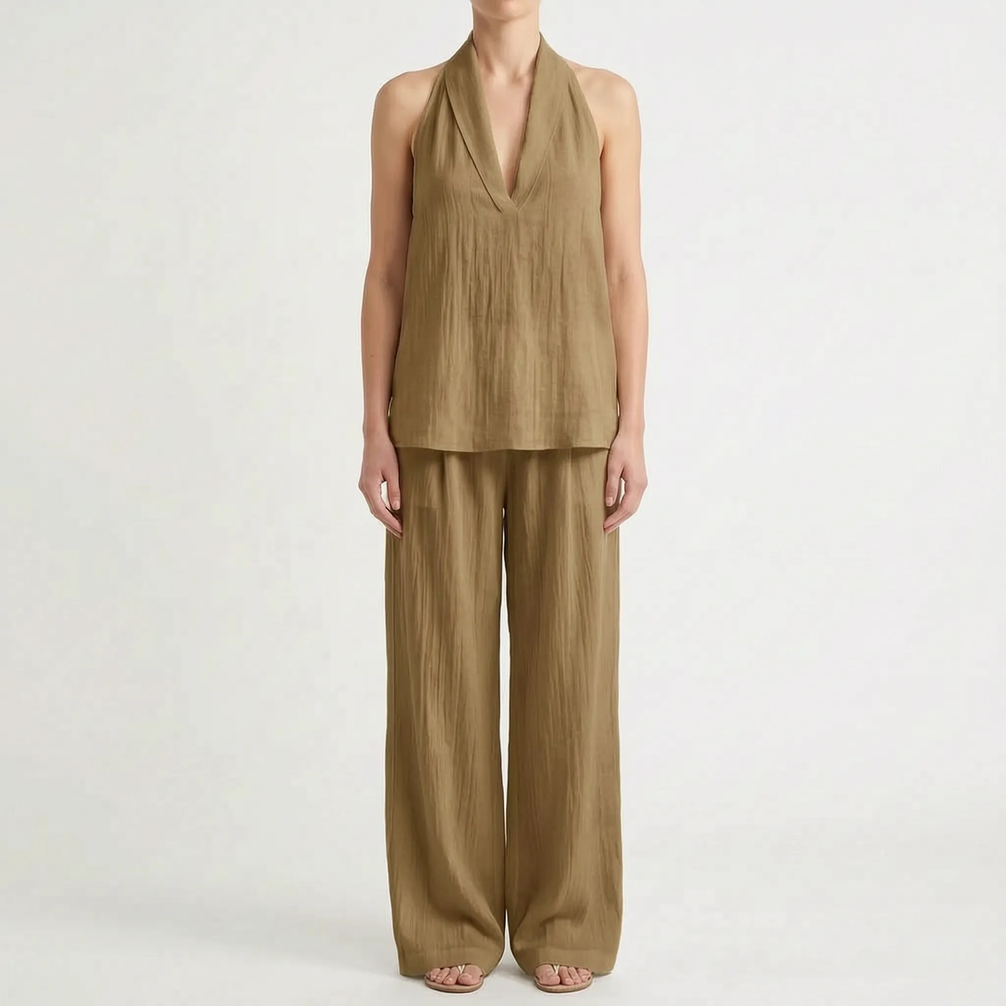 Novarix  - Sleeveless Halter 2-Piece Set Casual Holiday Wear