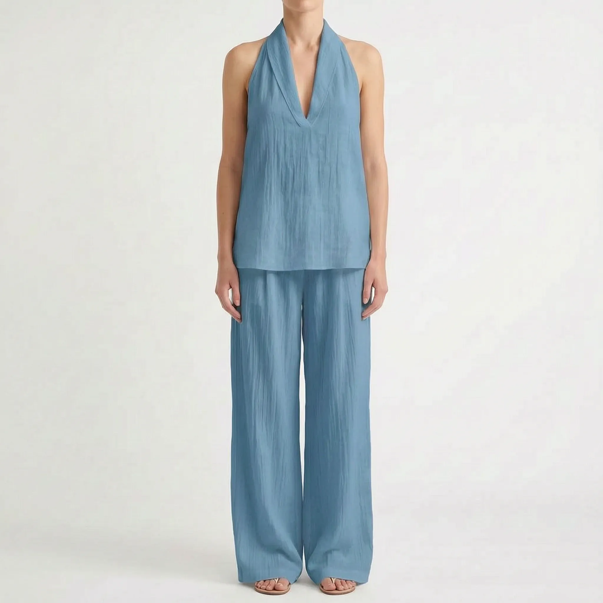 Novarix  - Sleeveless Halter 2-Piece Set Casual Holiday Wear