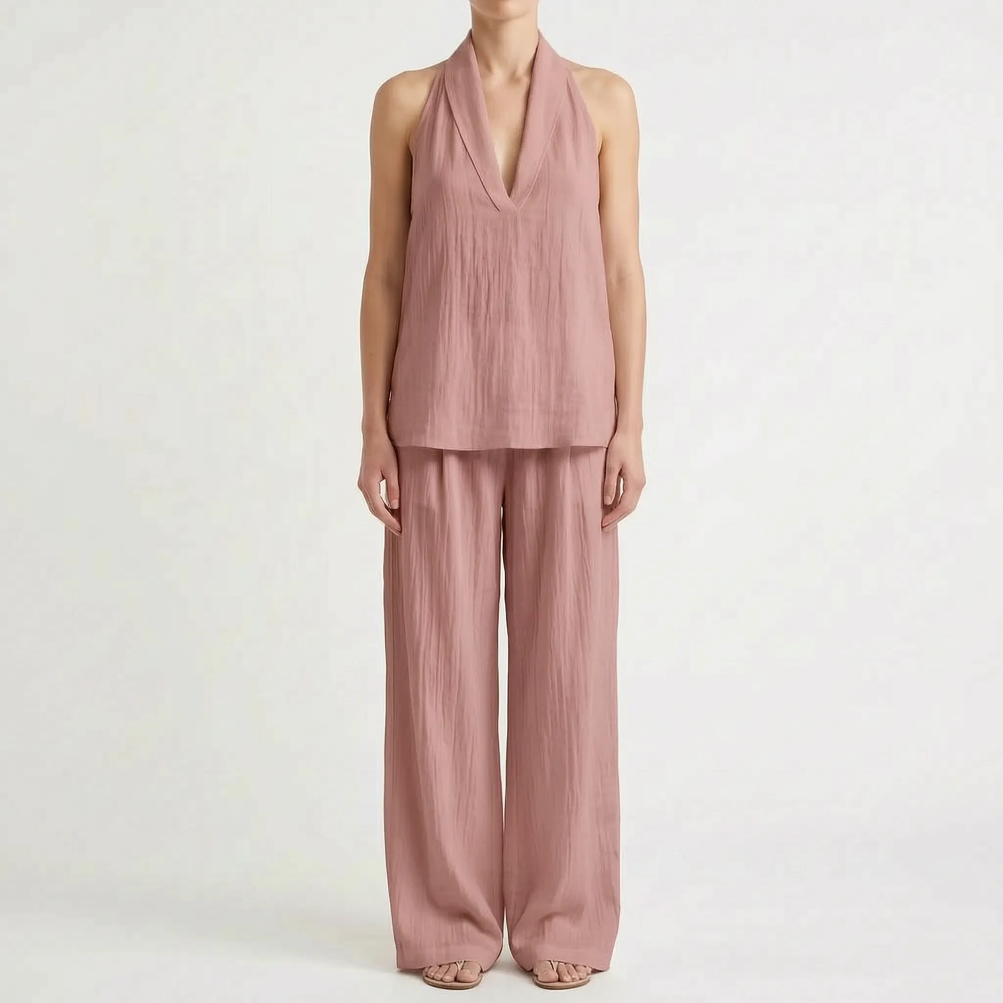 Novarix  - Sleeveless Halter 2-Piece Set Casual Holiday Wear
