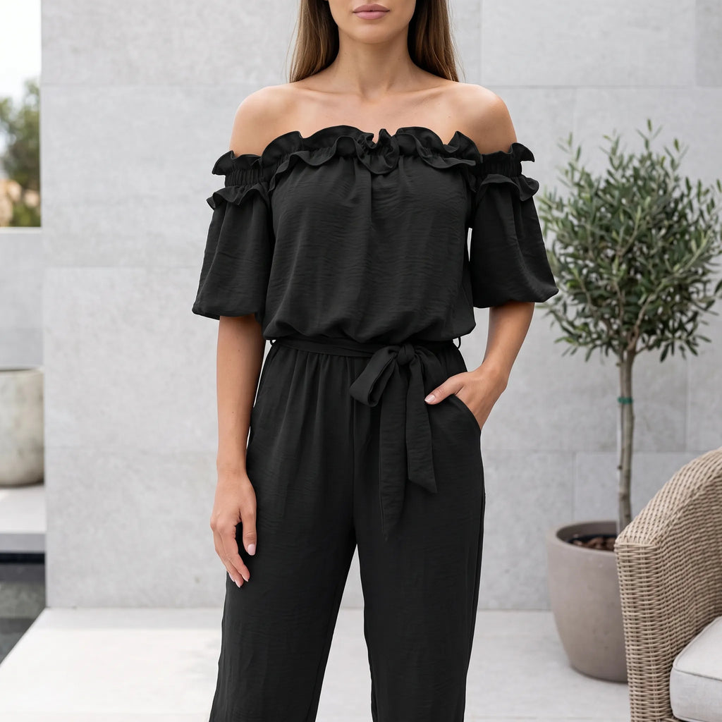 Oceana  - Off-Shoulder Ruffle Neckline Jumpsuit Daytime Socialising