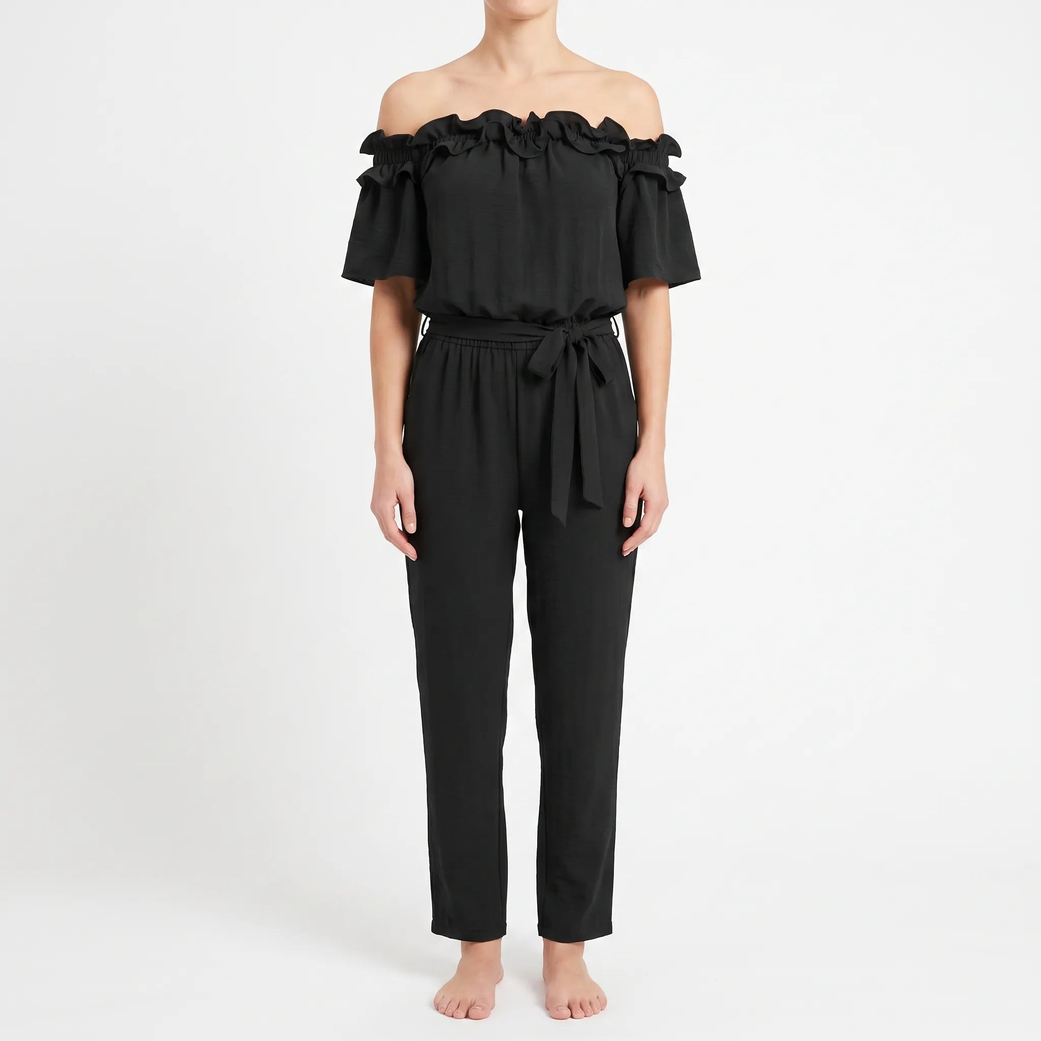 Oceana  - Off-Shoulder Ruffle Neckline Jumpsuit Daytime Socialising