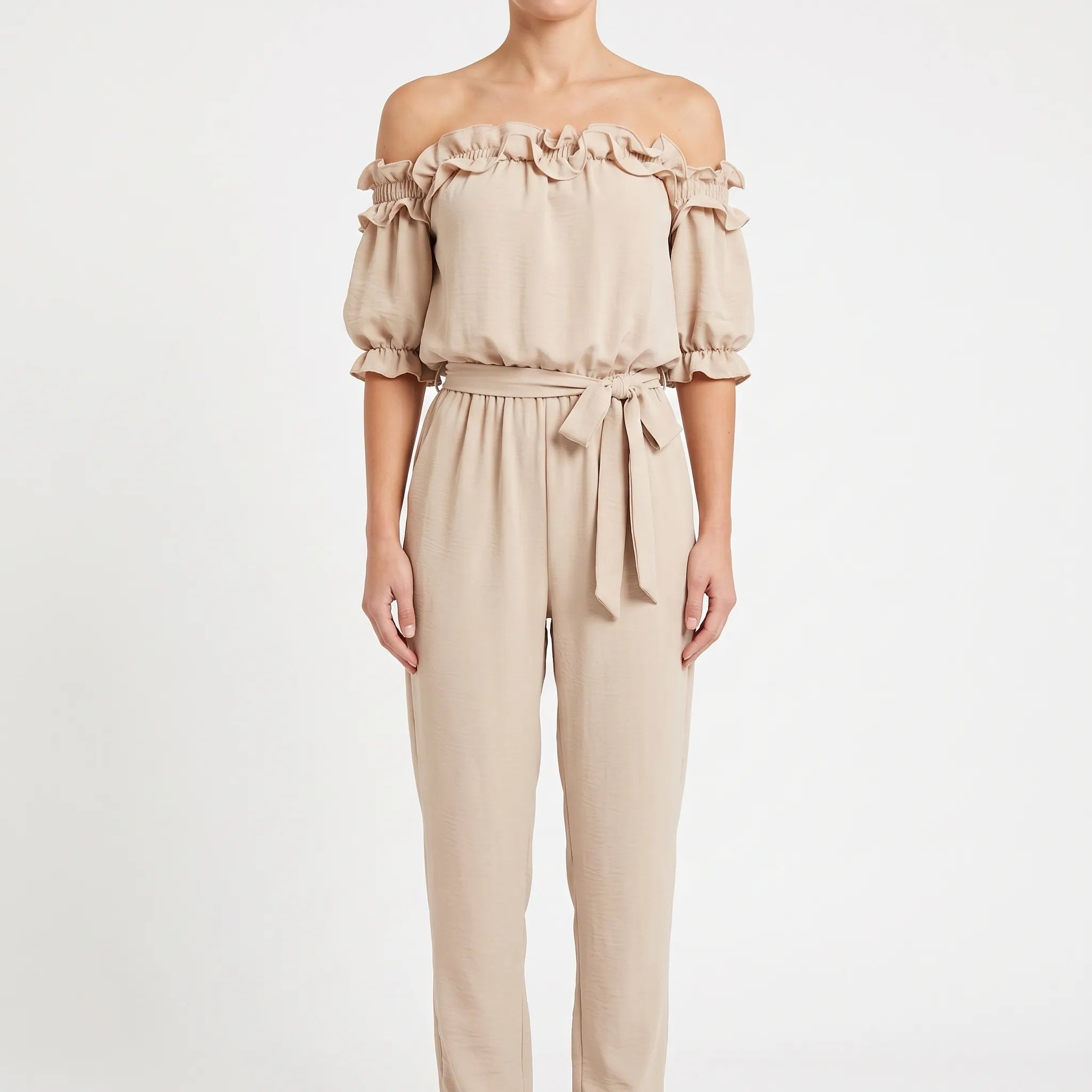 Oceana  - Off-Shoulder Ruffle Neckline Jumpsuit Daytime Socialising