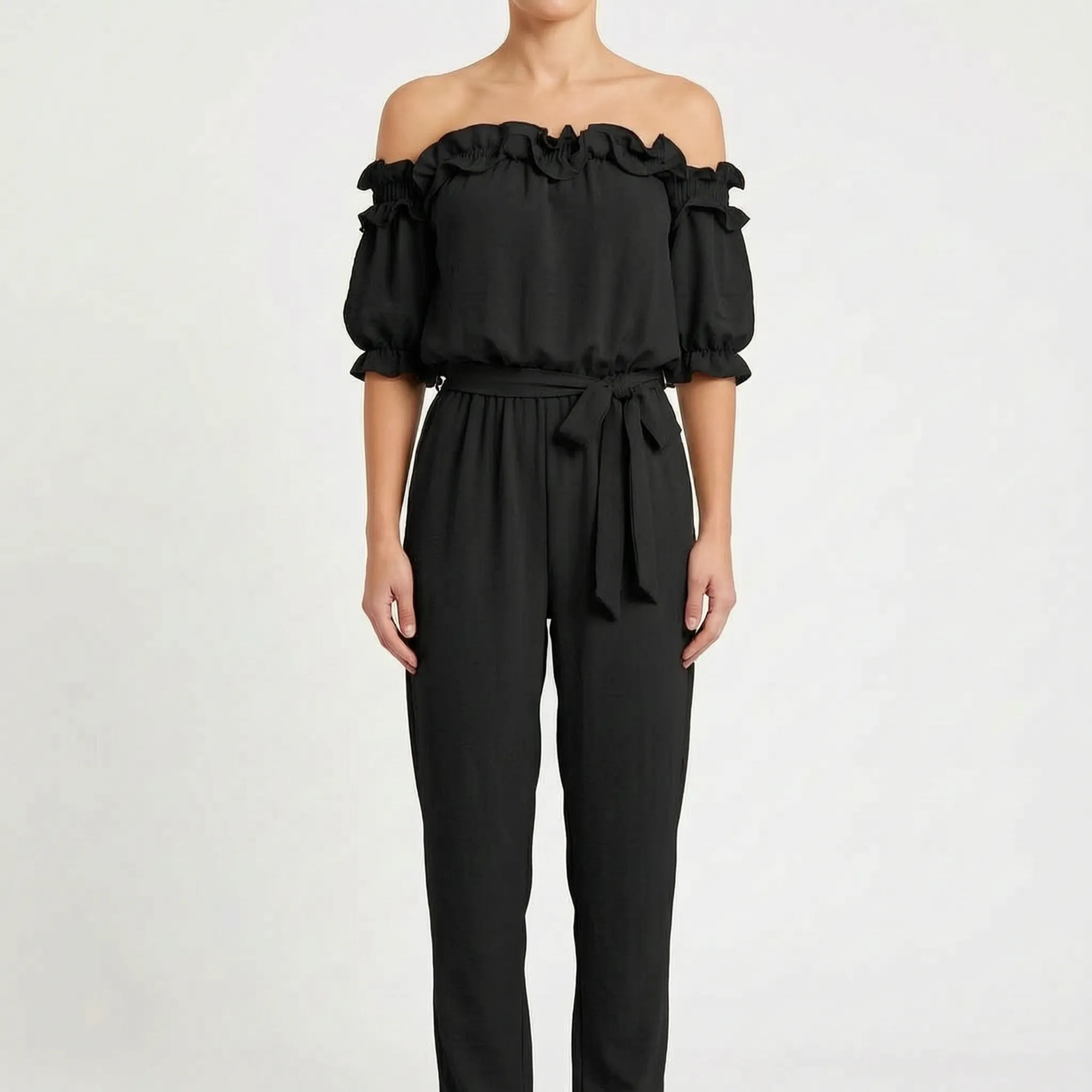 Oceana  - Off-Shoulder Ruffle Neckline Jumpsuit Daytime Socialising