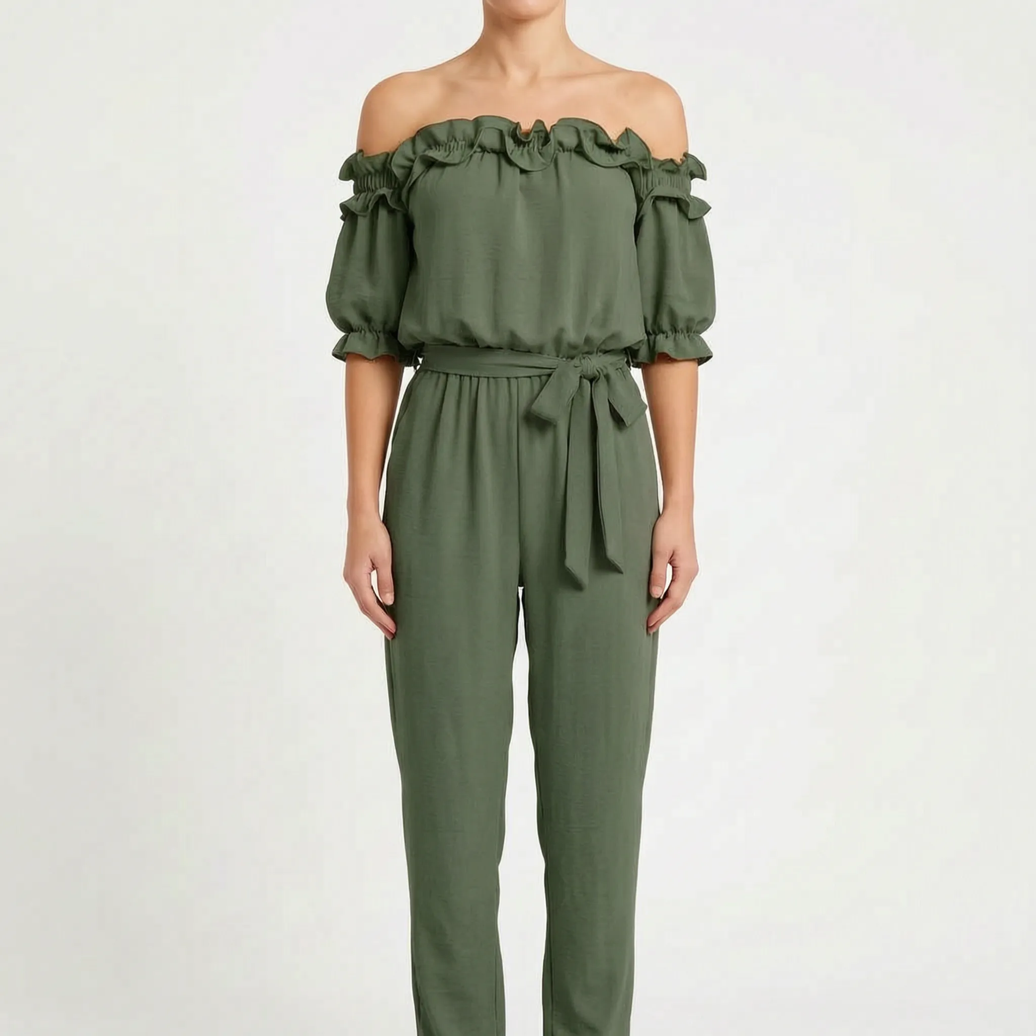Oceana  - Off-Shoulder Ruffle Neckline Jumpsuit Daytime Socialising