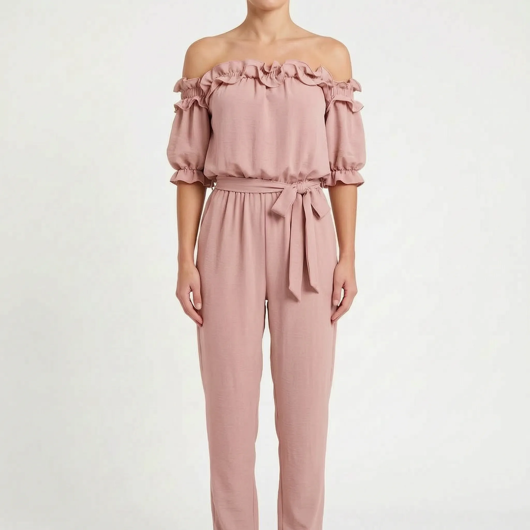 Oceana  - Off-Shoulder Ruffle Neckline Jumpsuit Daytime Socialising