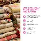 Red, blue and cream quilted patchwork blanket with floral and checked panels