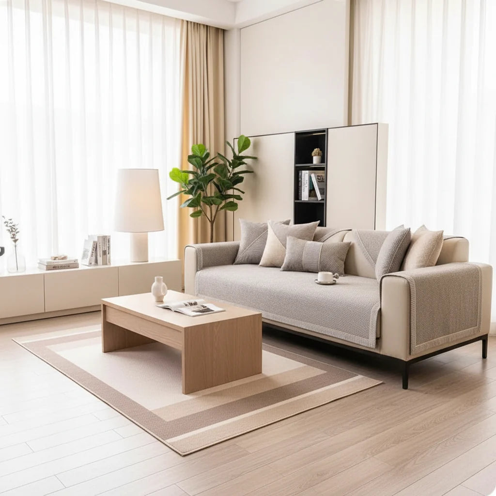 Sofa Cover Couch Slipcover Cotton-Linen Flat Lay - Cream