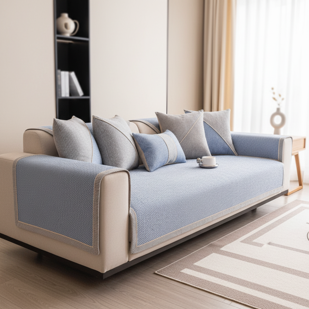 Sofa Cover Couch Slipcover Cotton-Linen Flat Lay - Light Grey