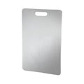Rectangular silver cutting board with integrated handle opening