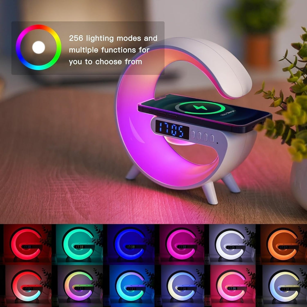 Smart alarm clock with digital display and colour-changing ring light