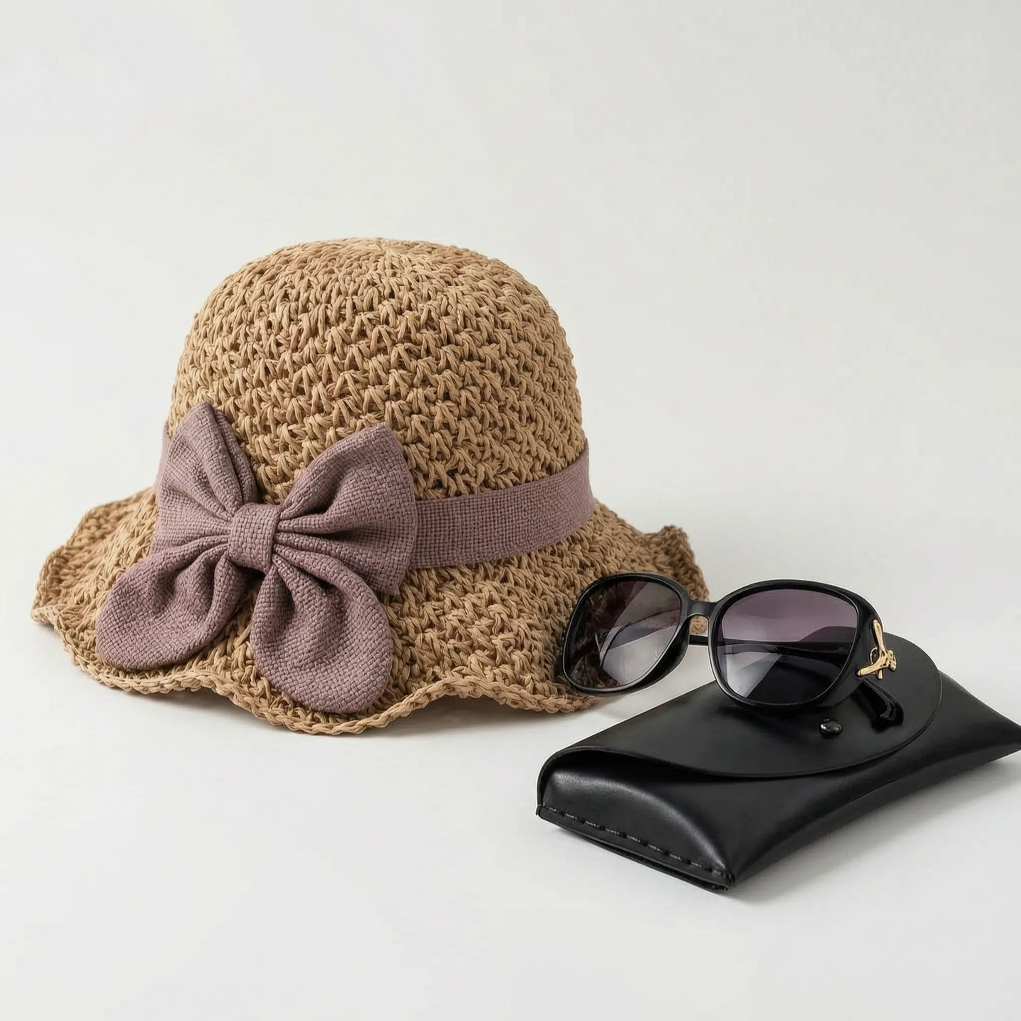 Sombrea  - Woven Texture Retro Sun Hat Sunny Day Outings