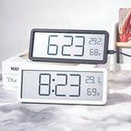 Rectangular digital wall clock displaying time, temperature and humidity