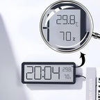 Rectangular digital wall clock displaying time, temperature and humidity