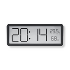 Rectangular digital wall clock displaying time, temperature and humidity