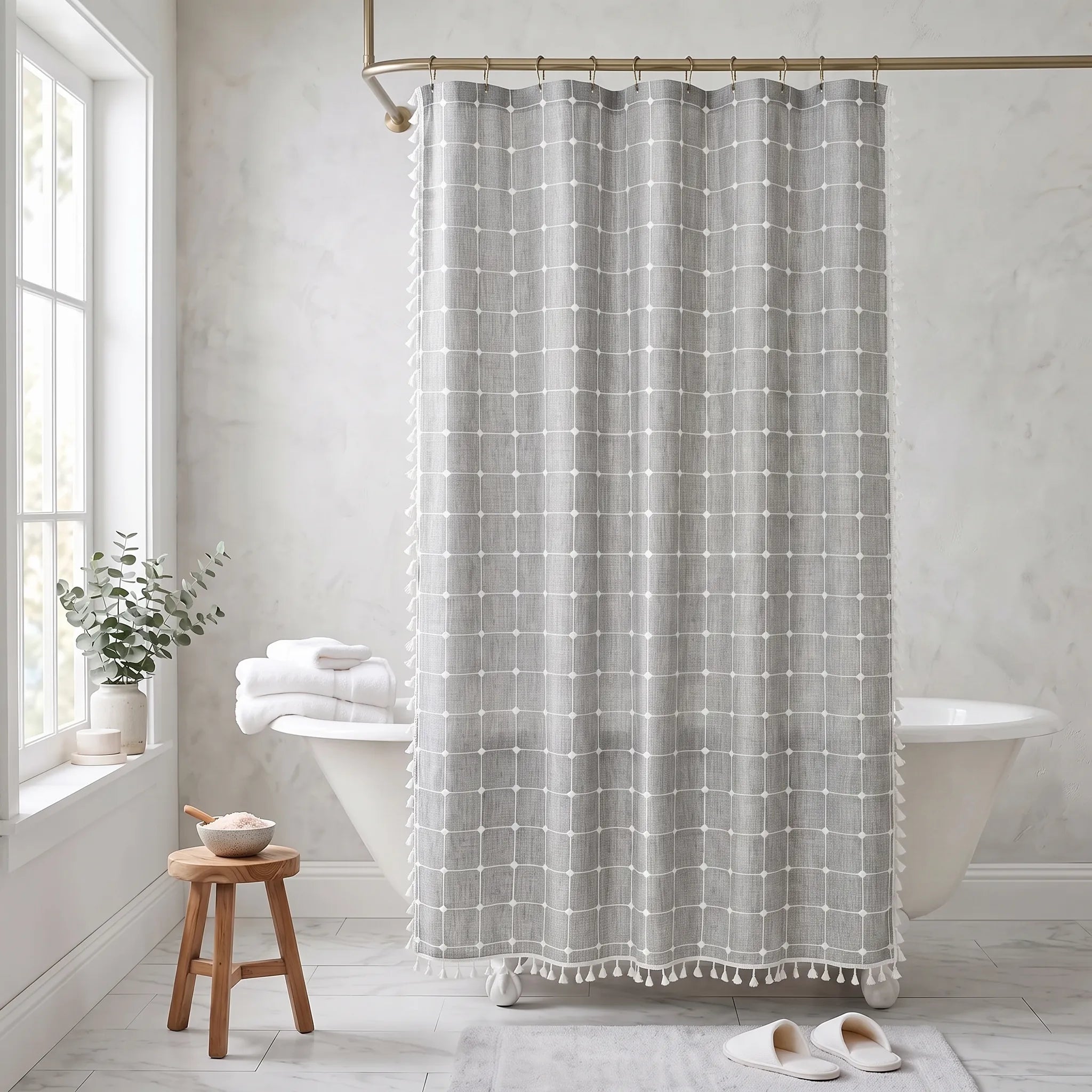 Tassela  - Bohemian Style Woven Textile Shower Curtain Concealing The Shower