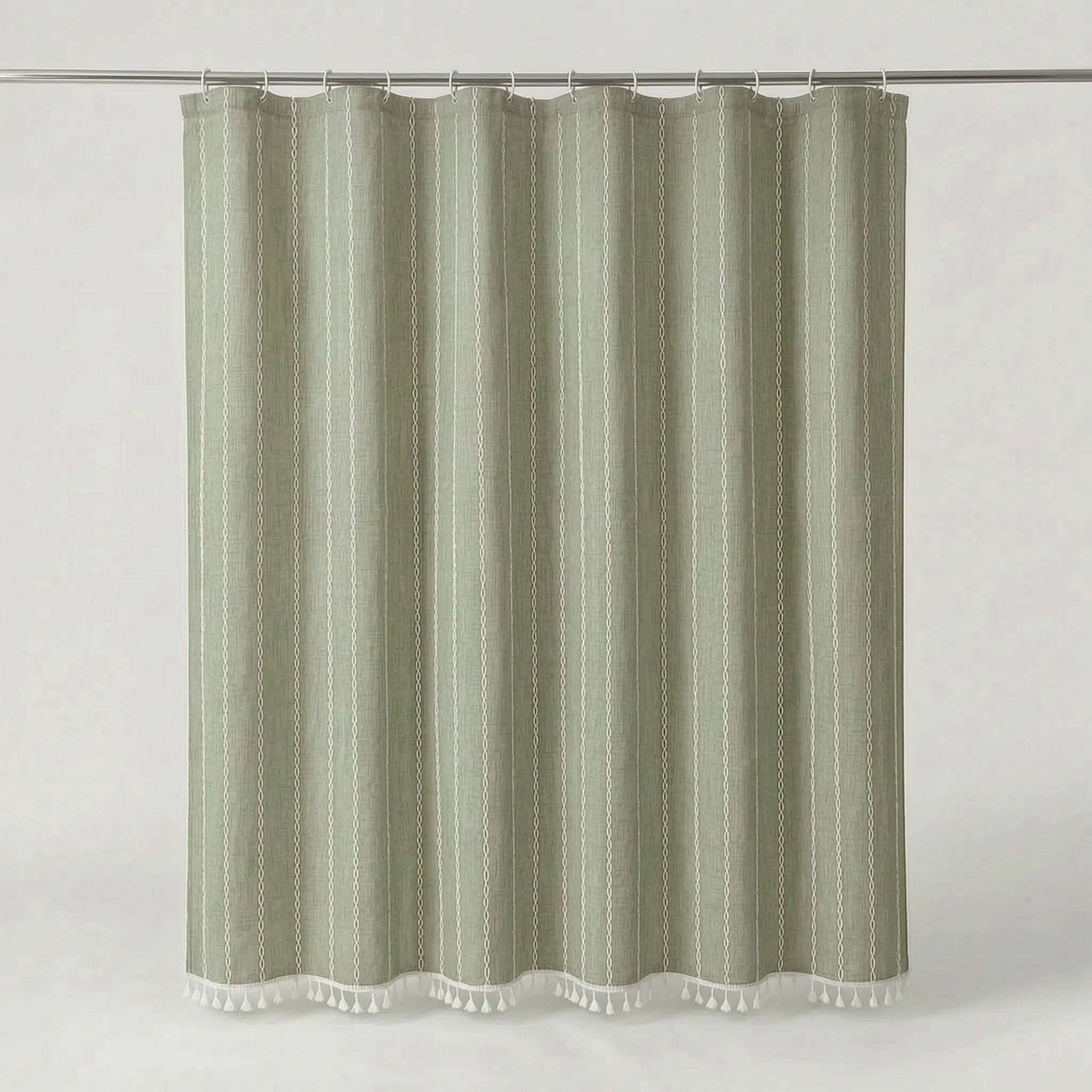 Tassela  - Bohemian Style Woven Textile Shower Curtain Concealing The Shower