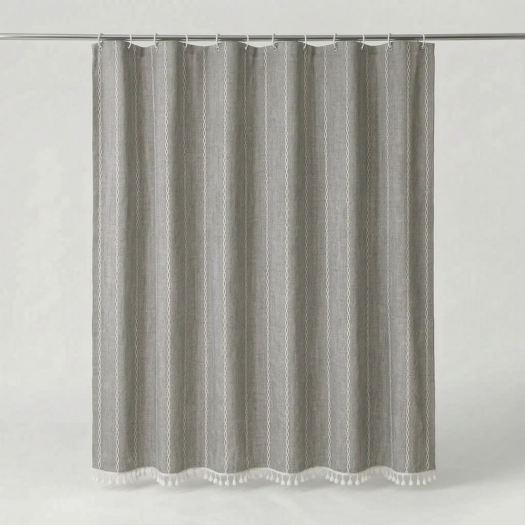 Tassela  - Bohemian Style Woven Textile Shower Curtain Concealing The Shower