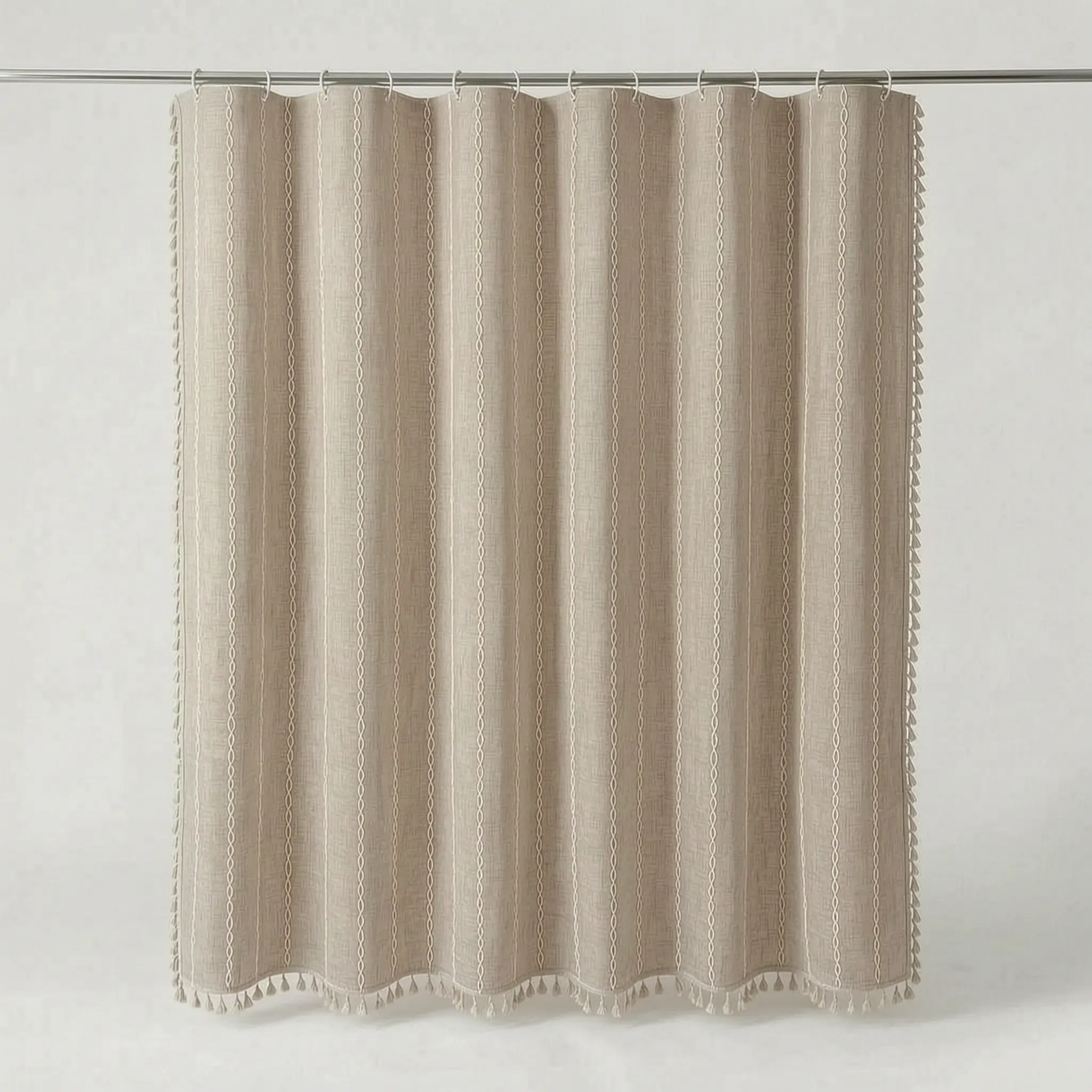 Tassela  - Bohemian Style Woven Textile Shower Curtain Concealing The Shower