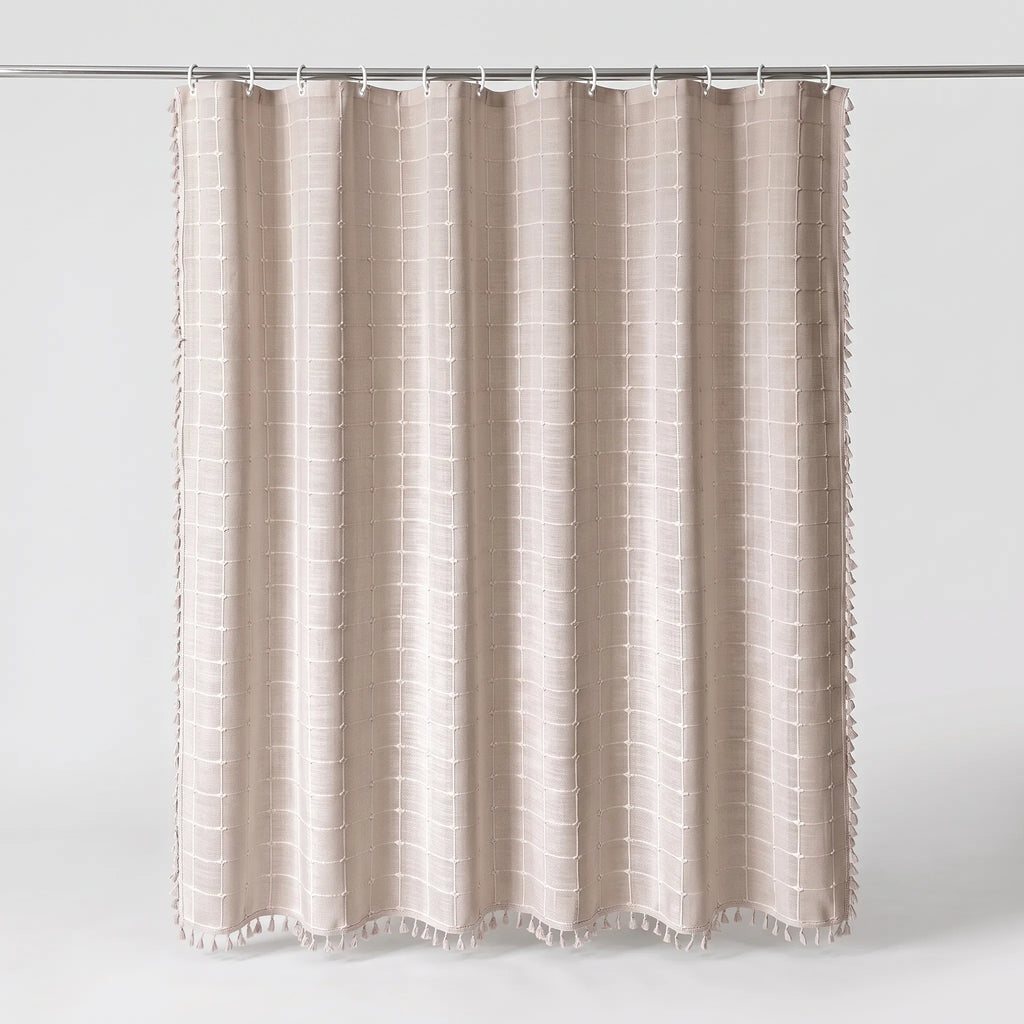 Tassela  - Bohemian Style Woven Textile Shower Curtain Concealing The Shower