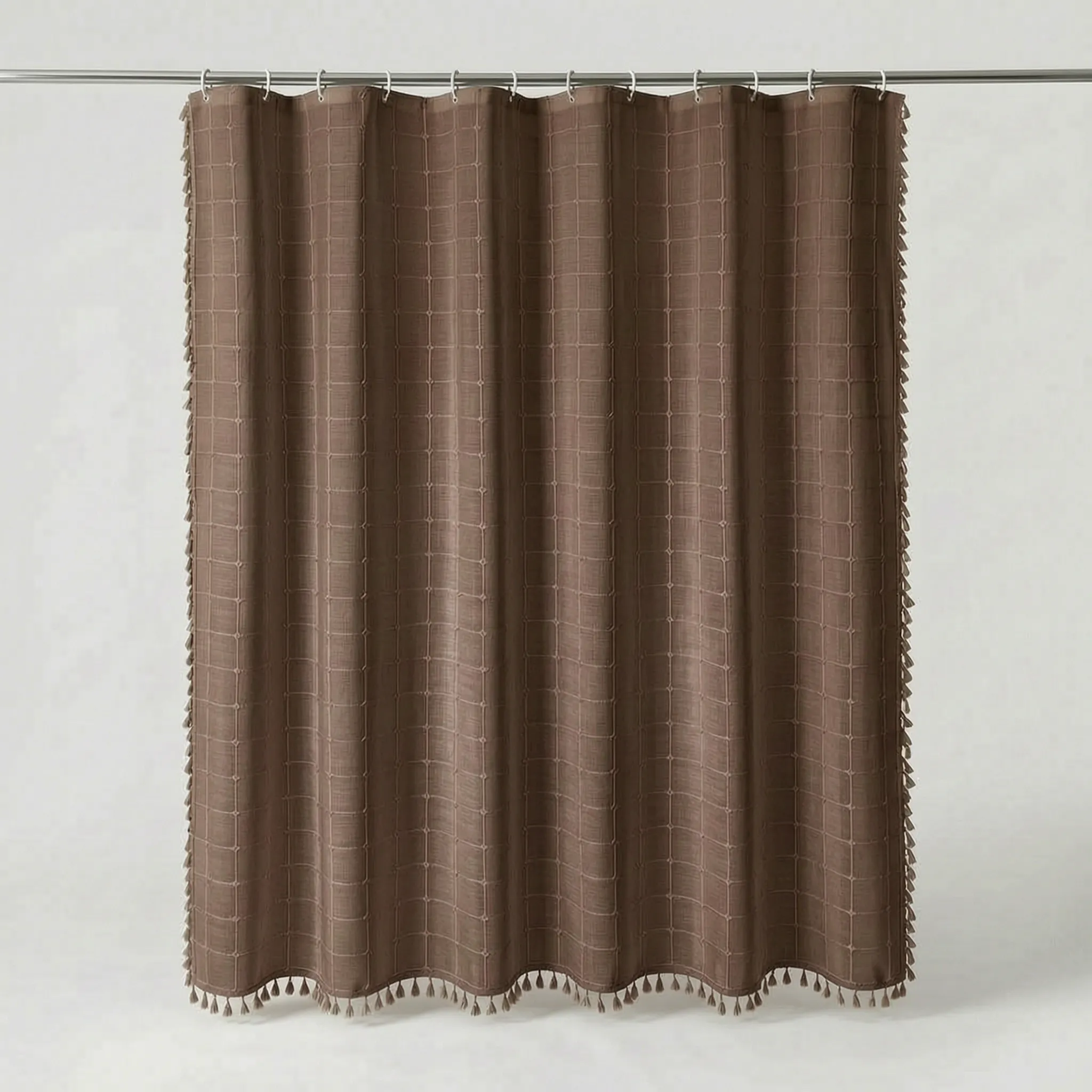 Tassela  - Bohemian Style Woven Textile Shower Curtain Concealing The Shower