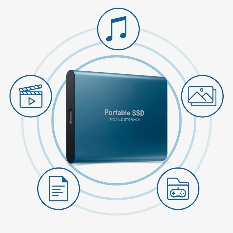 Portable external SSD with USB-C port and aluminium enclosure