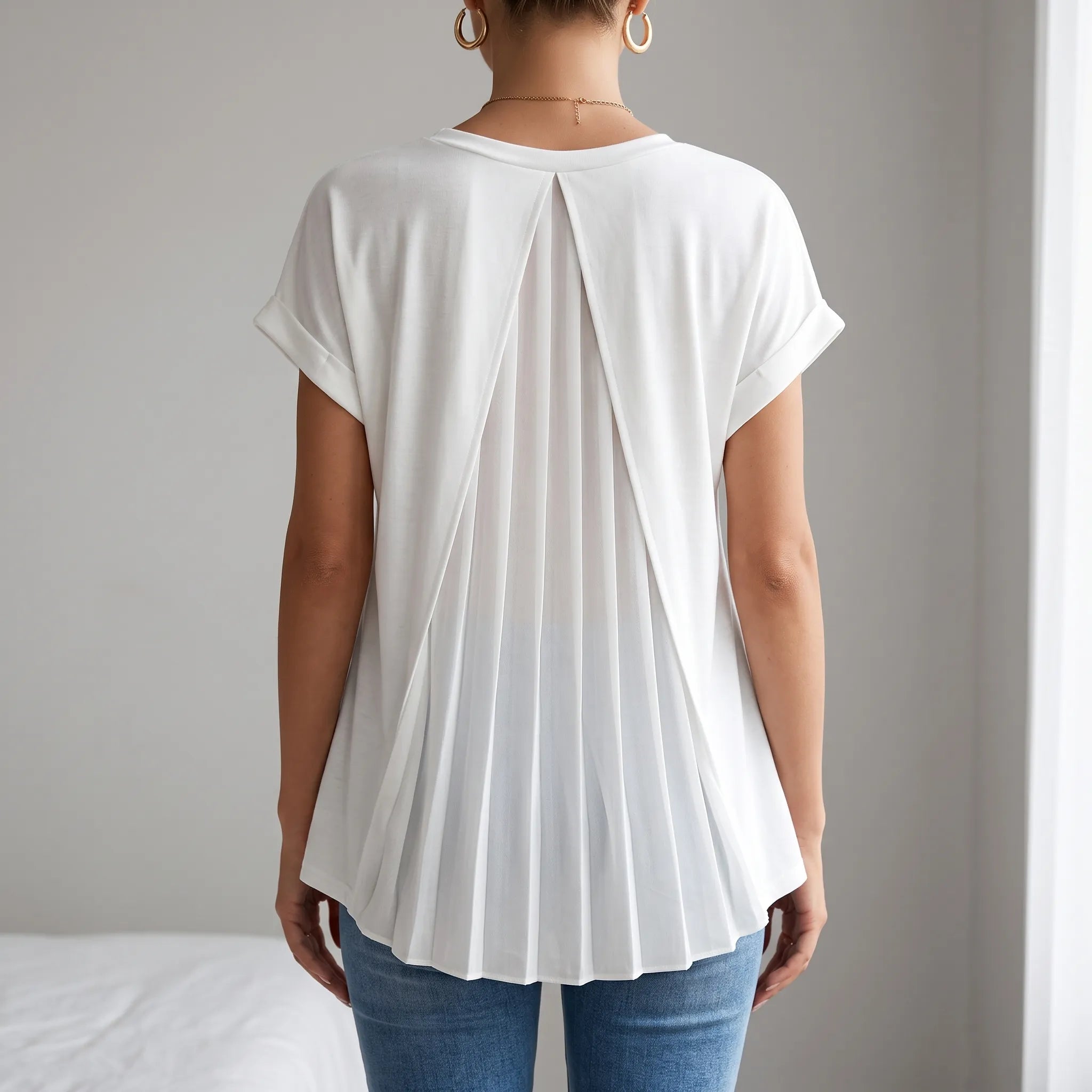 Vespin  - Relaxed Fit Short-Sleeve Blouse Everyday Casual Styling