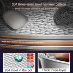Silver 30 cm hammered wok pan with long handle and side grip