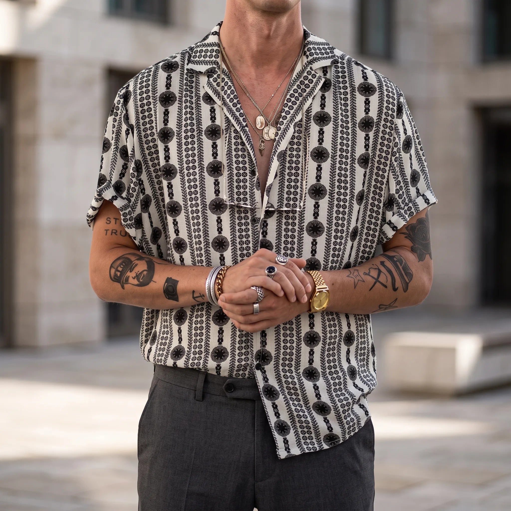 Zelato  - Short-Sleeved Geometric Pattern Shirt Summer Holidays