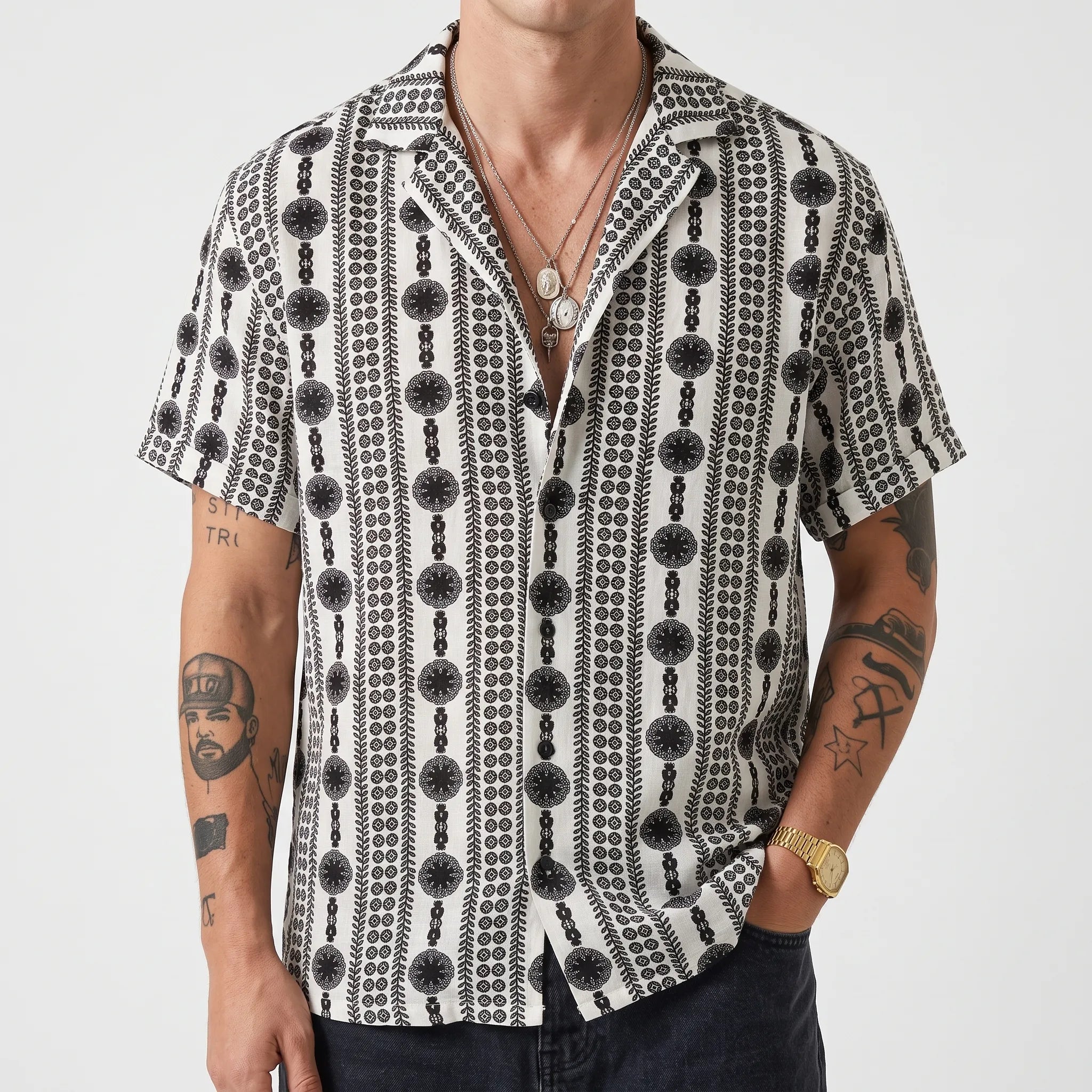 Zelato  - Short-Sleeved Geometric Pattern Shirt Summer Holidays