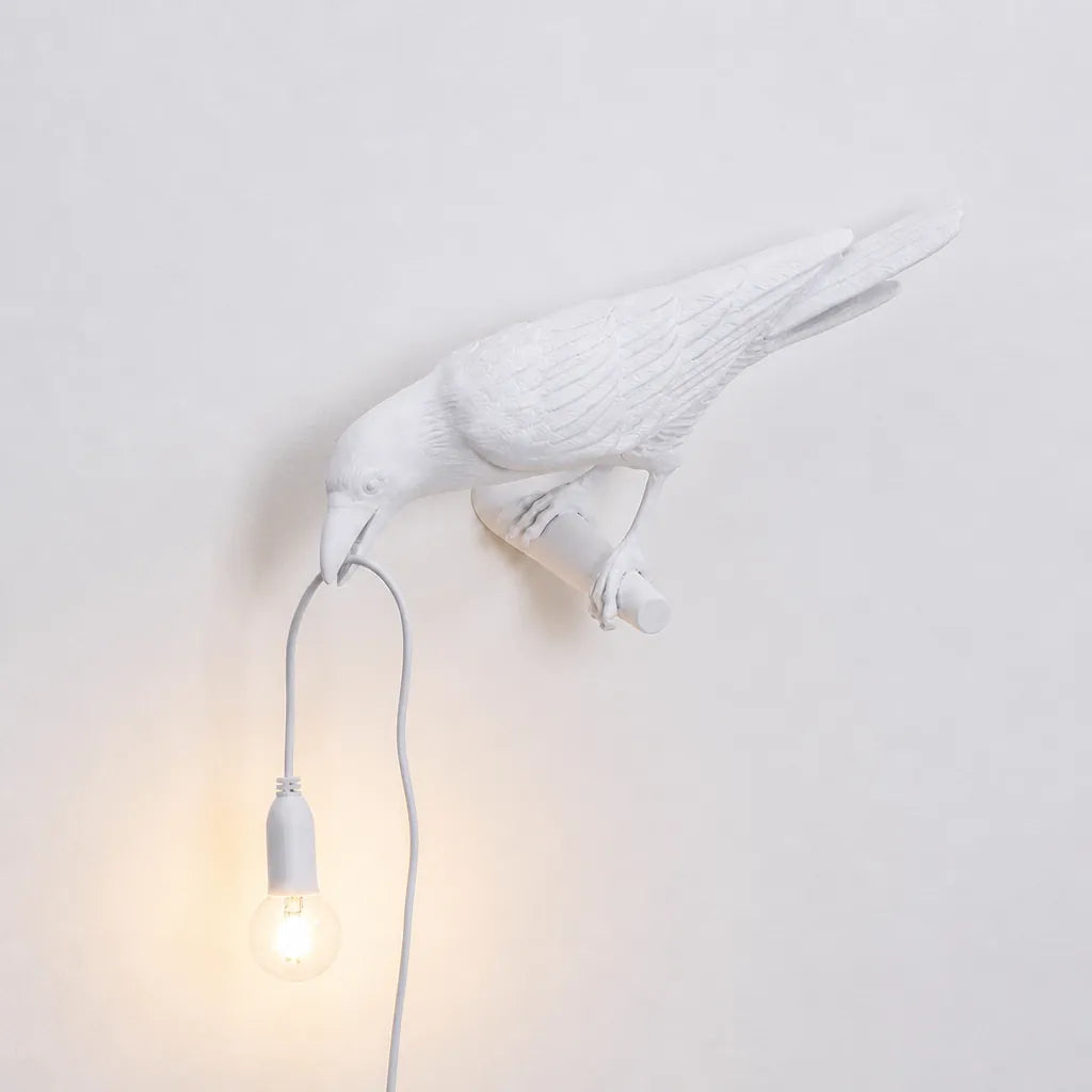 Corvani - Crow Figure Decorative Table Side Lamp - White Left Side