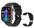 Smart watch with rectangular touchscreen display and separate black strap