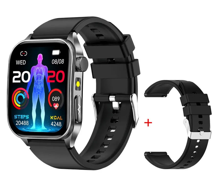 Smart watch with rectangular touchscreen display and separate black strap