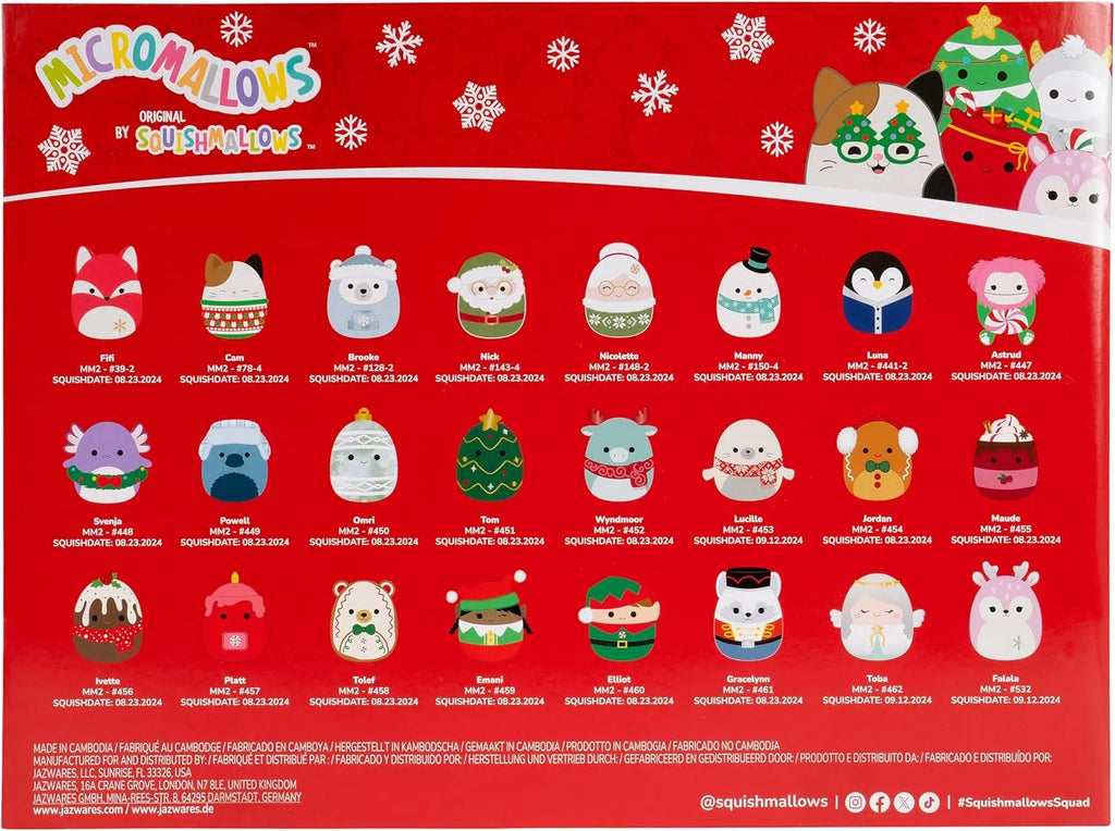 Blue 24-day Christmas advent calendar with colourful plush character figures