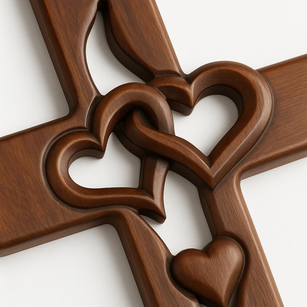 Intertwined heart cross wall decor with raised heart details