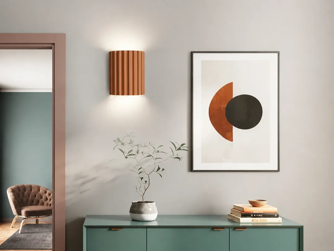 Ridova - Fluted Up-Down Indoor Wall Light - Brown