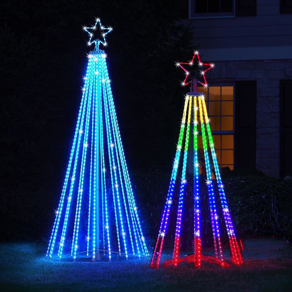 Multicolour outdoor Christmas tree LED lightshow with illuminated star topper