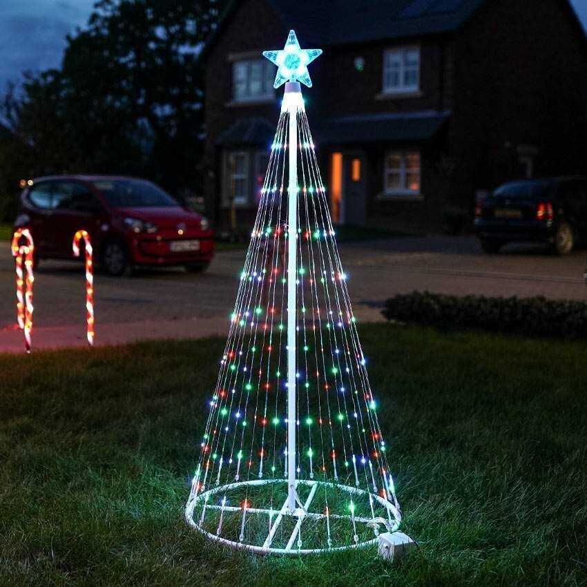 Multicolour outdoor Christmas tree LED lightshow with illuminated star topper