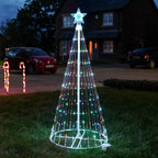 Multicolour outdoor Christmas tree LED lightshow with illuminated star topper
