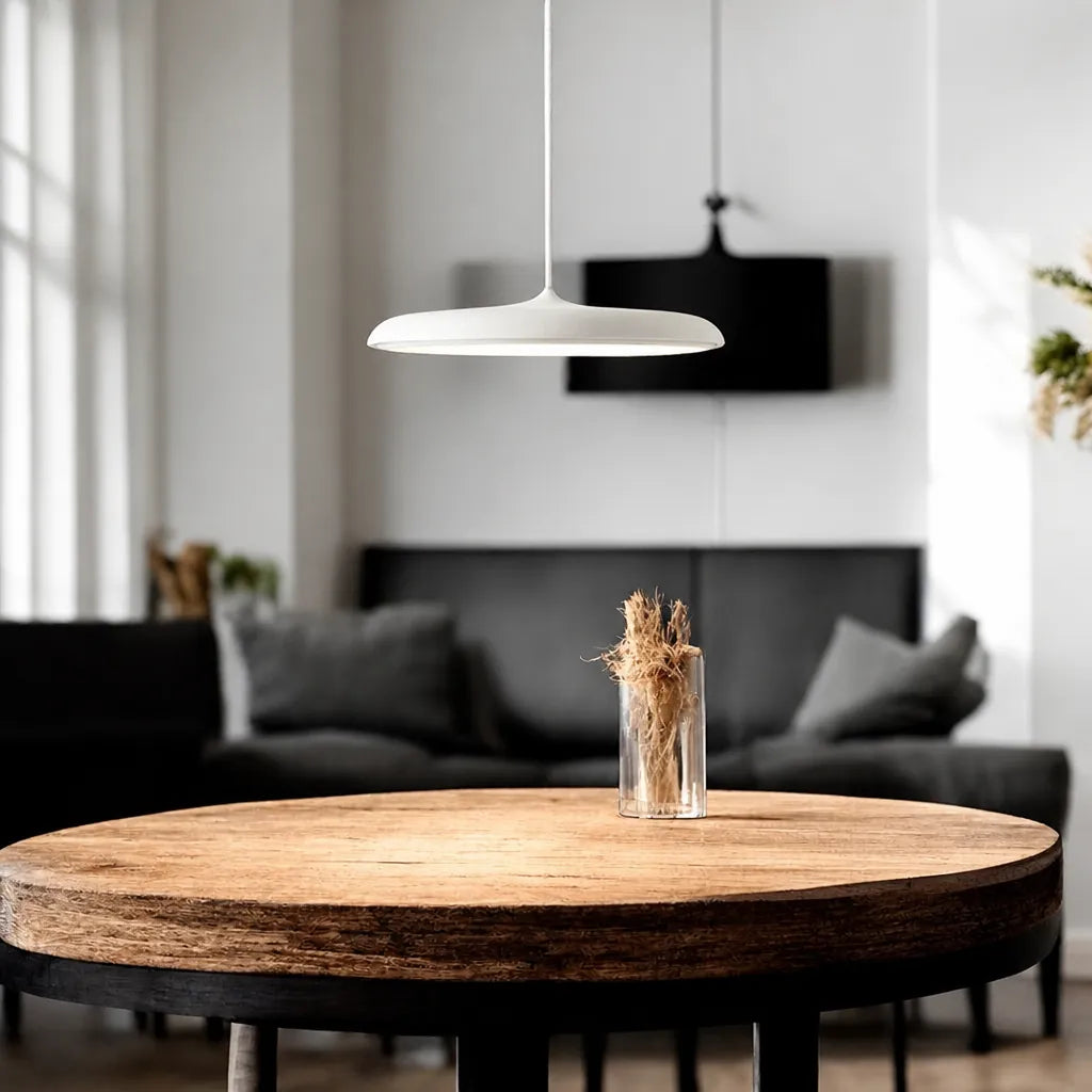 Diskara - Flat Round LED Pendant Ceiling Light - White