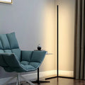 Slim dimmable LED floor lamp with vertical light bar and freestanding base
