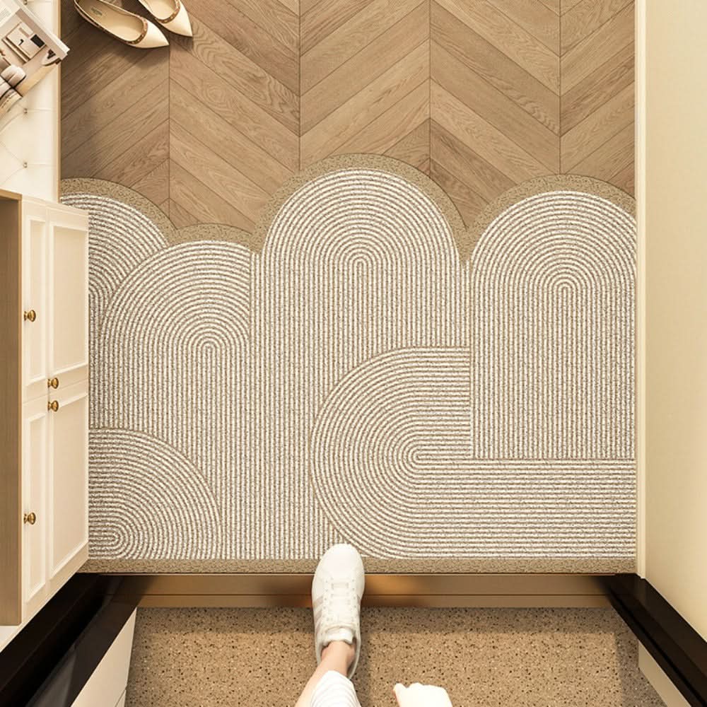 Patterned washable indoor door mat placed in a home entrance