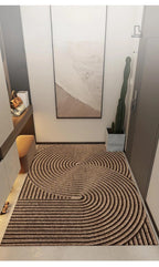 Rectangular ribbed geometric door mat positioned in a home entrance