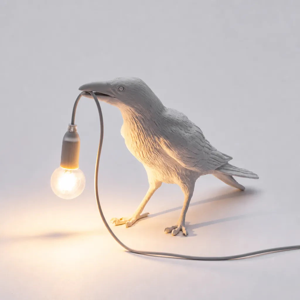 Corvani - Crow Figure Decorative Table Side Lamp - White Standing
