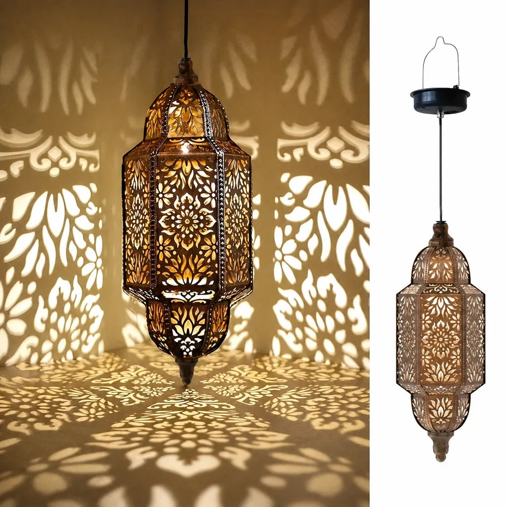 Solaris - Moroccan Solar Hanging Garden Lantern - Gold
