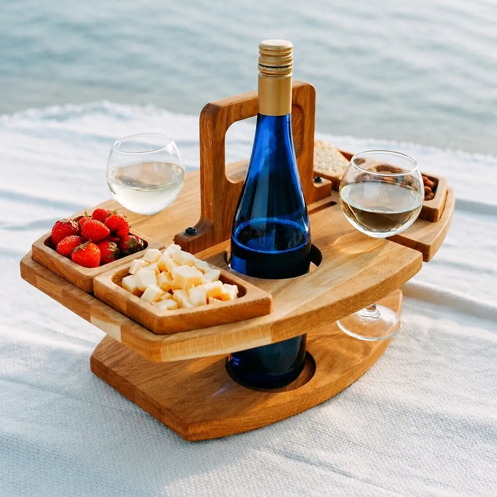 Picnara - Folding Wooden Picnic Wine Table Portable - Dark Brown